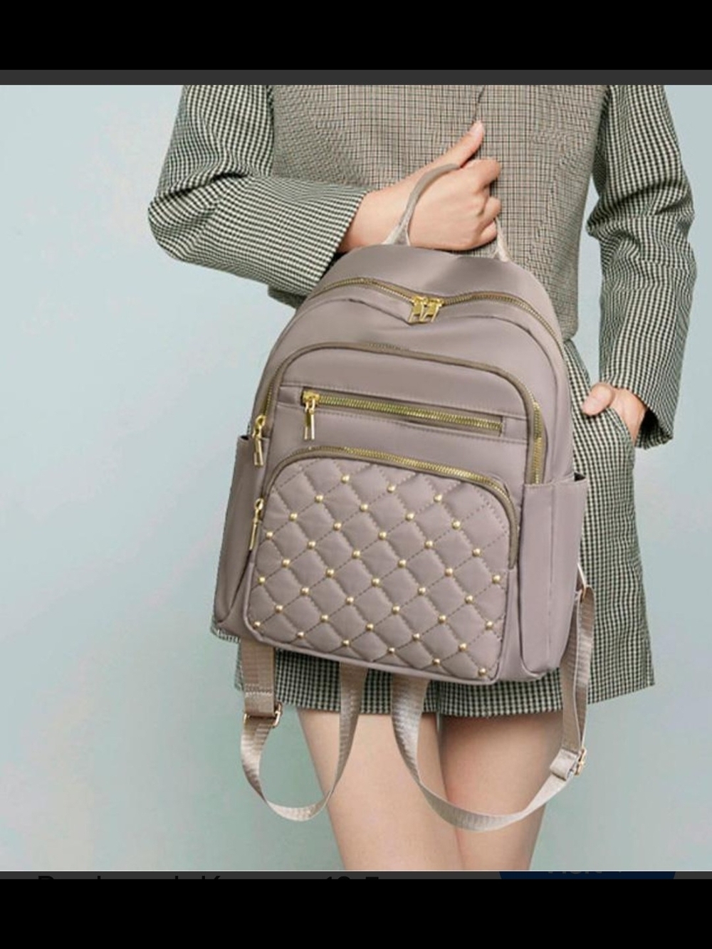 Quilted Taupe Women's Backpack with Gold Accents NWOT